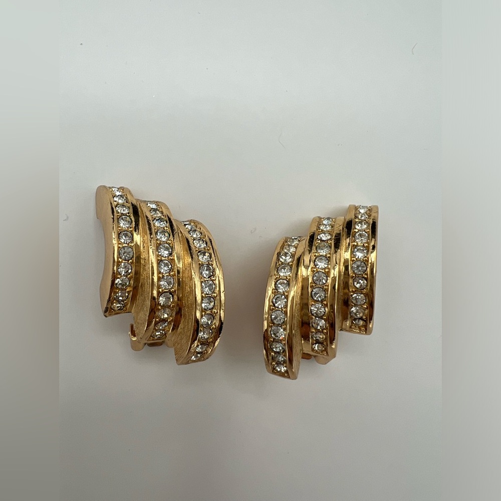 Dior Vintage 1980’s Large Gold and Clear Crystal Earrings